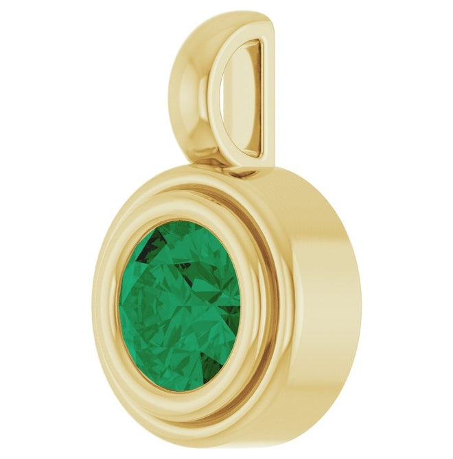 14K Yellow Gold Round Polished Lab-Grown Gemstone Charm/Pendant