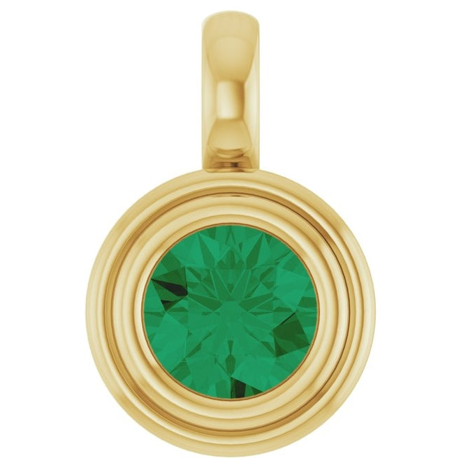 14K Yellow Gold Round Polished Lab-Grown Gemstone Charm/Pendant