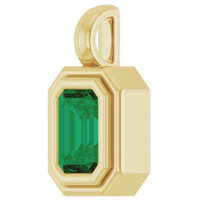 14K Yellow Gold Emerald Polished Lab-Grown Gemstone Charm/Pendant