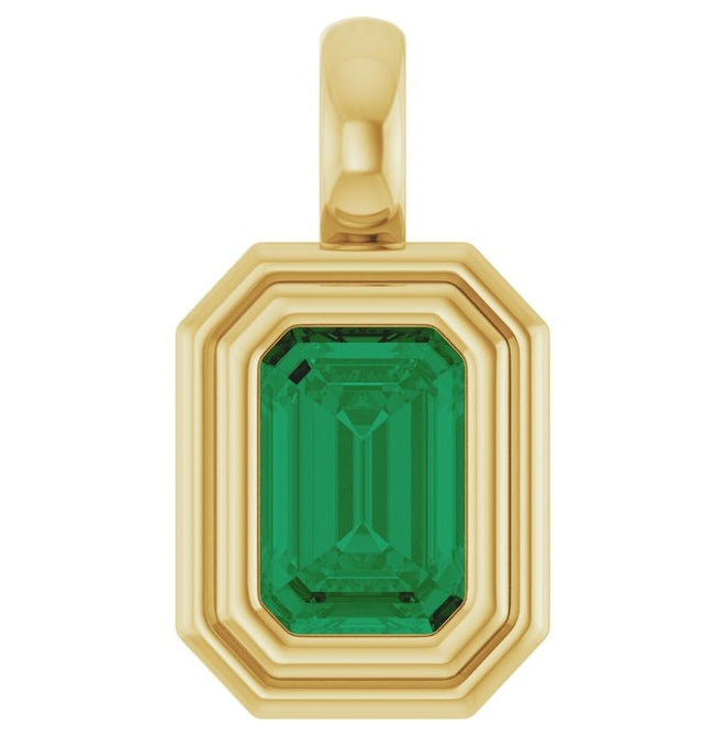 14K Yellow Gold Emerald Polished Lab-Grown Gemstone Charm/Pendant