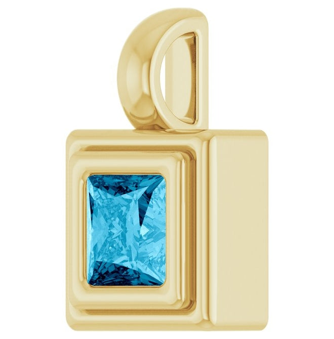 14K Yellow Gold Or Sterling Silver Square  Polished Natural Gemstone Charm/Pendant