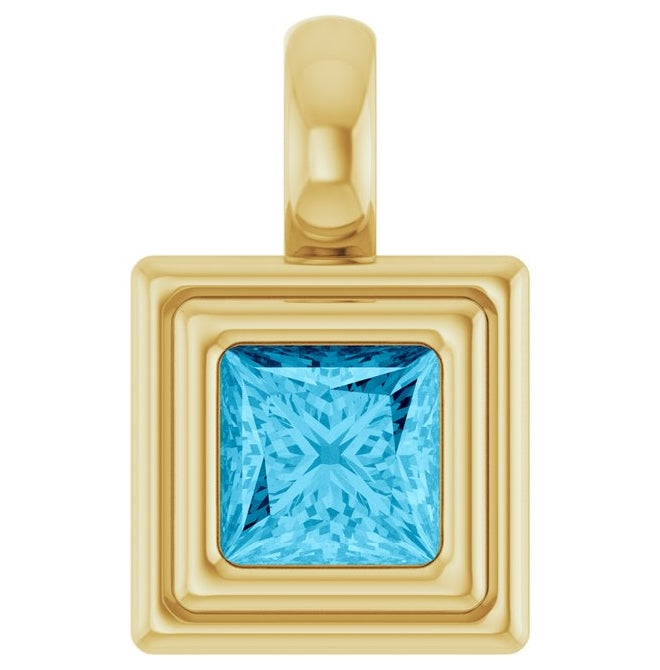 14K Yellow Gold Or Sterling Silver Square  Polished Natural Gemstone Charm/Pendant