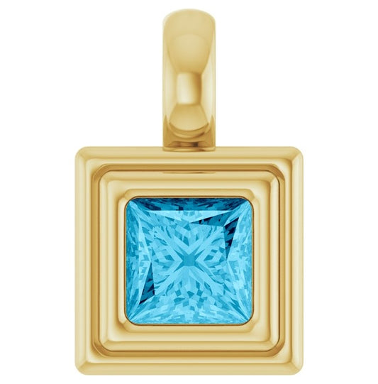 14K Yellow Gold Or Sterling Silver Square  Polished Natural Gemstone Charm/Pendant