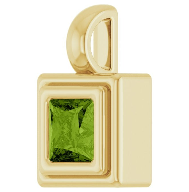 14K Yellow Gold Or Sterling Silver Square  Polished Natural Gemstone Charm/Pendant
