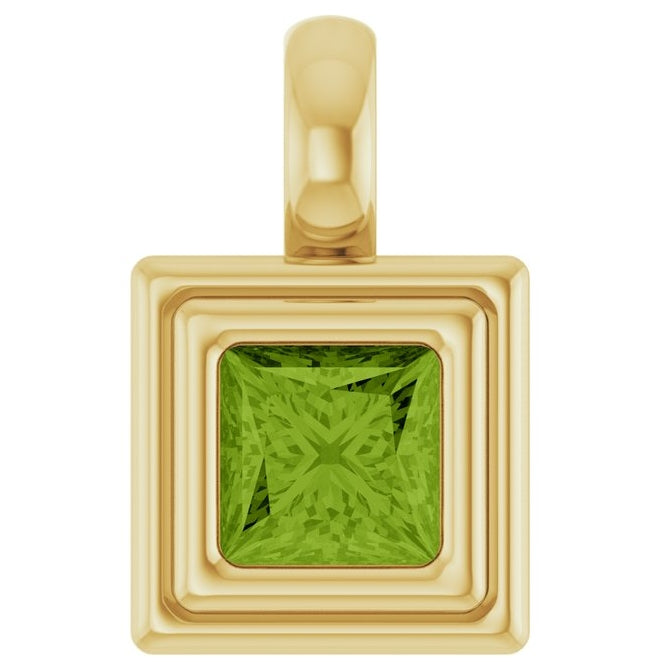 14K Yellow Gold Or Sterling Silver Square  Polished Natural Gemstone Charm/Pendant