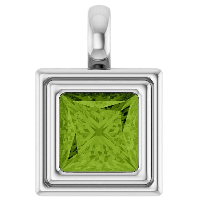 14K Yellow Gold Or Sterling Silver Square  Polished Natural Gemstone Charm/Pendant