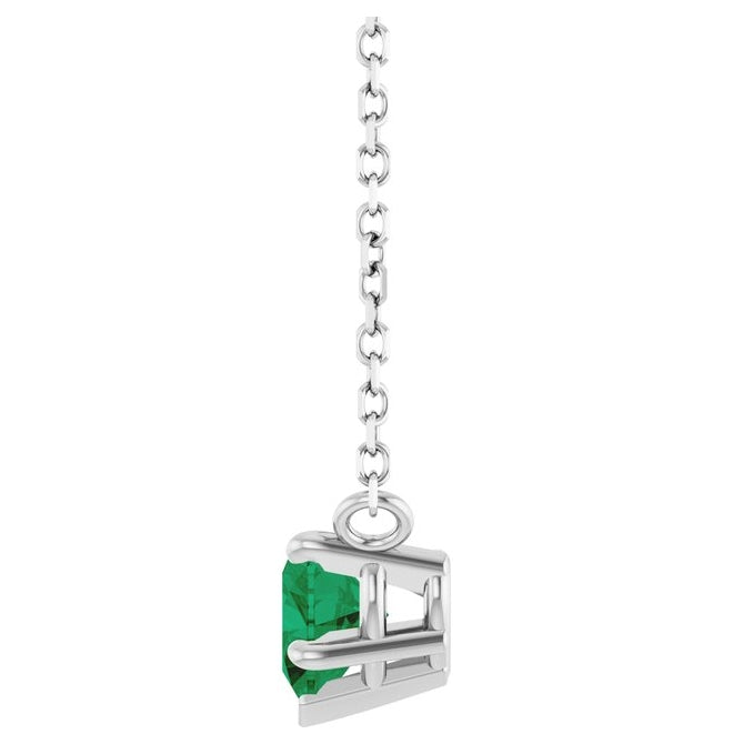 14K White Gold Heart 5 X 5 Mm 18 In Polished Lab-Grown Emerald Necklace