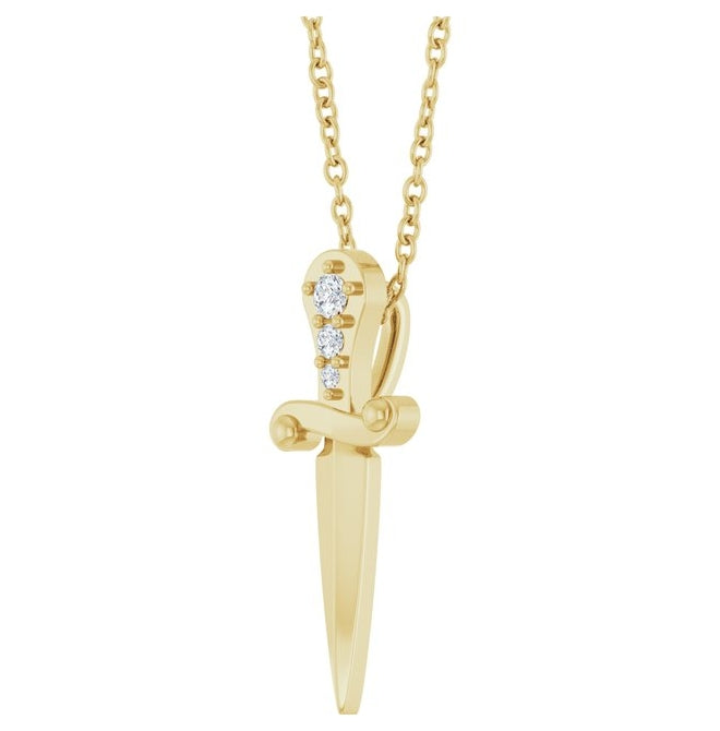14K Yellow Gold Round 1.8Mm I1, G-H 16-18 In Polished .04 Ctw Natural Diamond Dagger Necklace