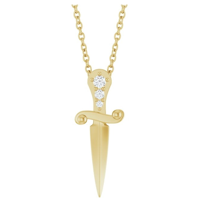 14K Yellow Gold Round 1.8Mm I1, G-H 16-18 In Polished .04 Ctw Natural Diamond Dagger Necklace