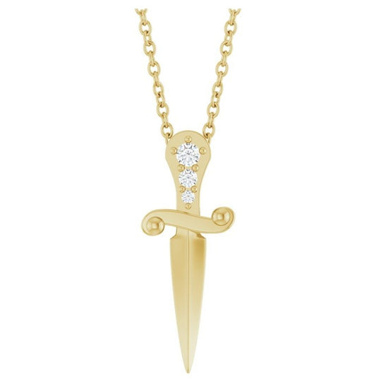 14K Yellow Gold Round 1.8Mm I1, G-H 16-18 In Polished .04 Ctw Natural Diamond Dagger Necklace
