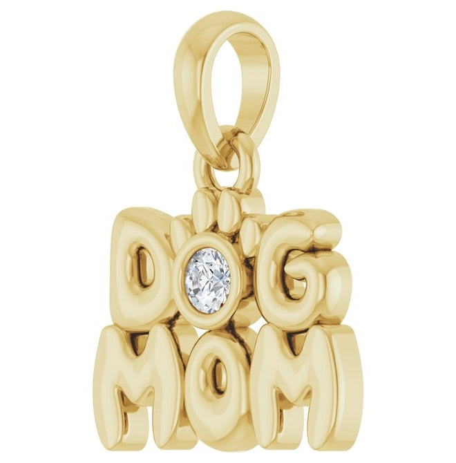 14K Yellow Gold Or Sterling Silver Round 2Mm I1, G-H Polished .03 Ct Natural Diamond Dog Mom Pendant