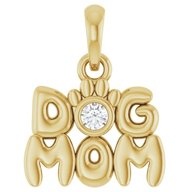 14K Yellow Gold Or Sterling Silver Round 2Mm I1, G-H Polished .03 Ct Natural Diamond Dog Mom Pendant