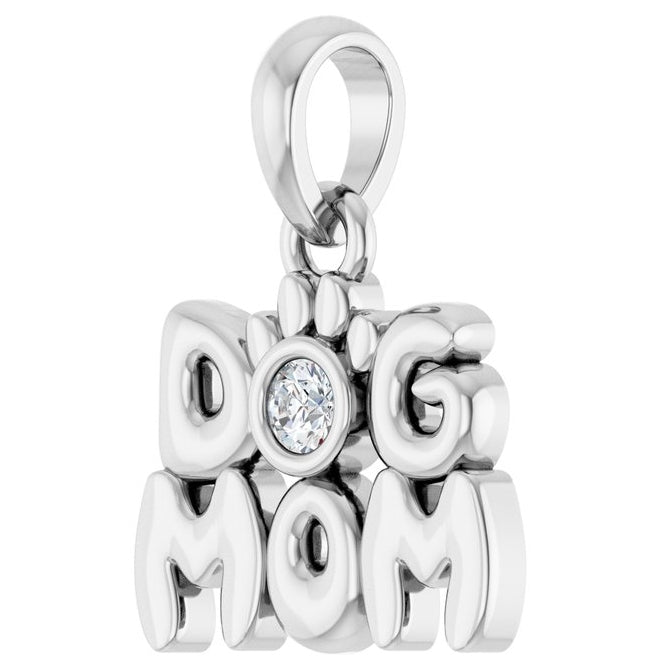 14K Yellow Gold Or Sterling Silver Round 2Mm I1, G-H Polished .03 Ct Natural Diamond Dog Mom Pendant