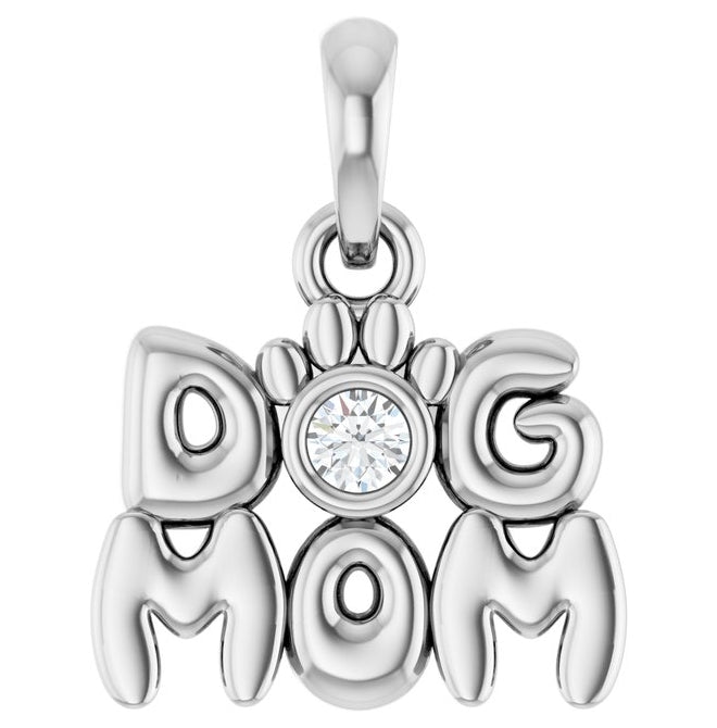 14K Yellow Gold Or Sterling Silver Round 2Mm I1, G-H Polished .03 Ct Natural Diamond Dog Mom Pendant