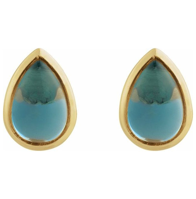 14K Yellow Gold Or Sterling Silver Pear 6 X 4 Mm Pair Friction Backs Polished Natural Bezel-Set Cabachon Earrings