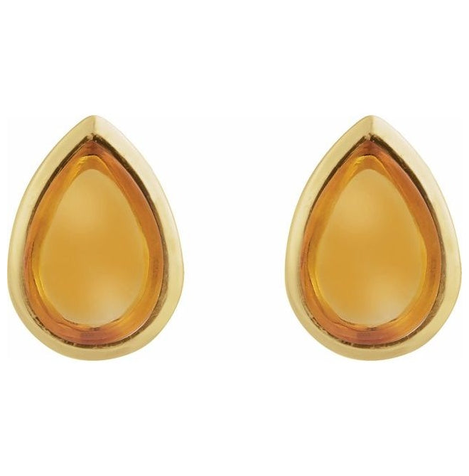 14K Yellow Gold Or Sterling Silver Pear 6 X 4 Mm Pair Friction Backs Polished Natural Bezel-Set Cabachon Earrings