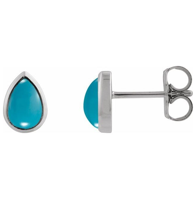 14K Yellow Gold Or Sterling Silver Pear 6 X 4 Mm Pair Friction Backs Polished Natural Bezel-Set Cabachon Earrings