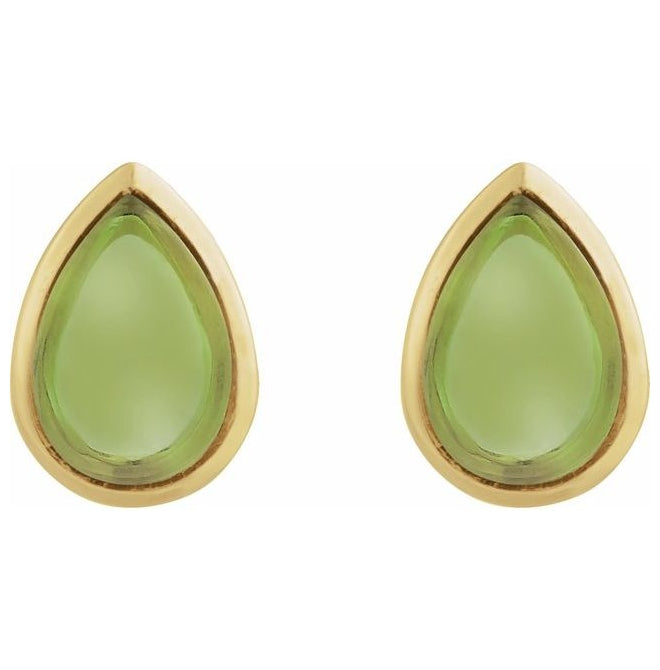 14K Yellow Gold Or Sterling Silver Pear 6 X 4 Mm Pair Friction Backs Polished Natural Bezel-Set Cabachon Earrings