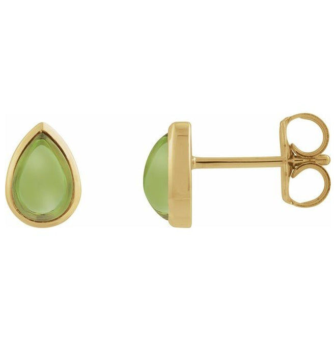14K Yellow Gold Or Sterling Silver Pear 6 X 4 Mm Pair Friction Backs Polished Natural Bezel-Set Cabachon Earrings