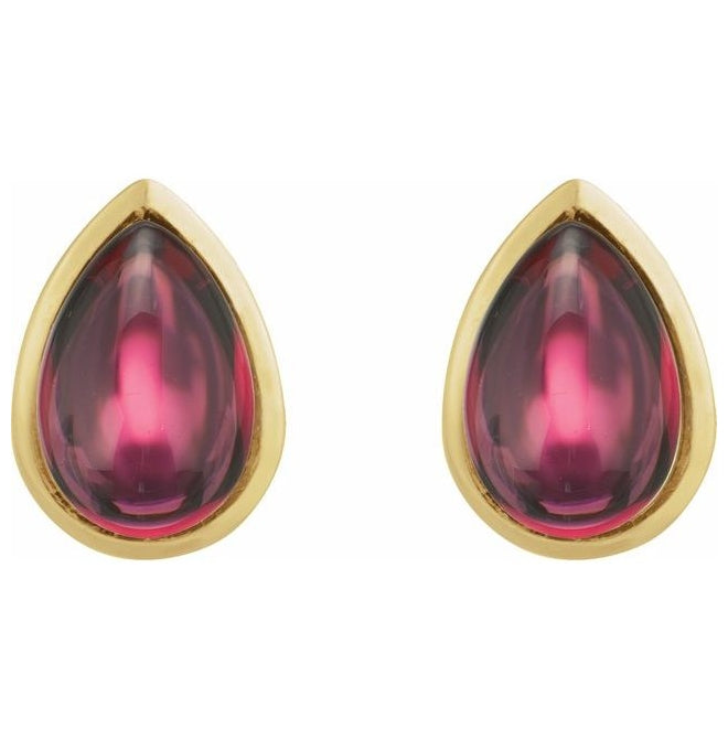 14K Yellow Gold Or Sterling Silver Pear 6 X 4 Mm Pair Friction Backs Polished Natural Bezel-Set Cabachon Earrings
