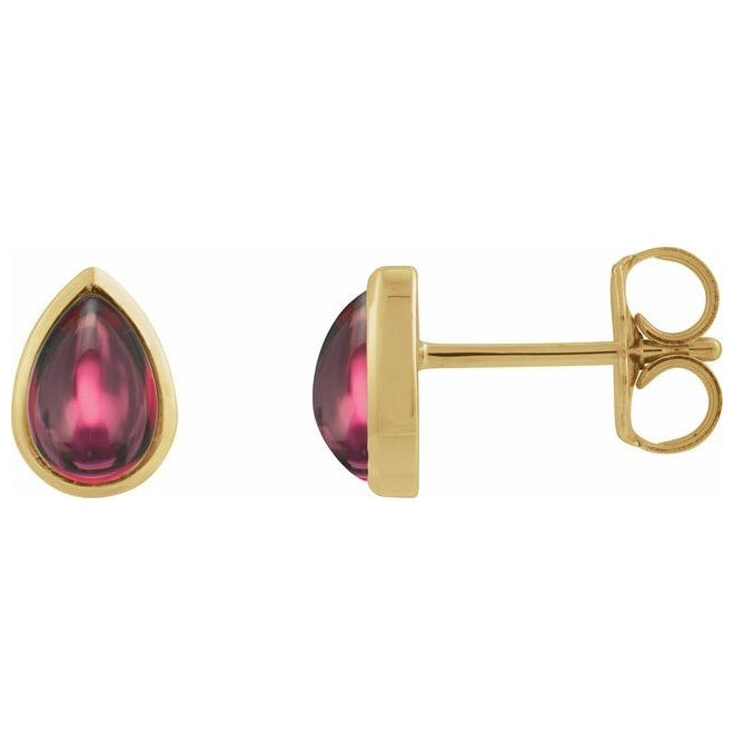 14K Yellow Gold Or Sterling Silver Pear 6 X 4 Mm Pair Friction Backs Polished Natural Bezel-Set Cabachon Earrings