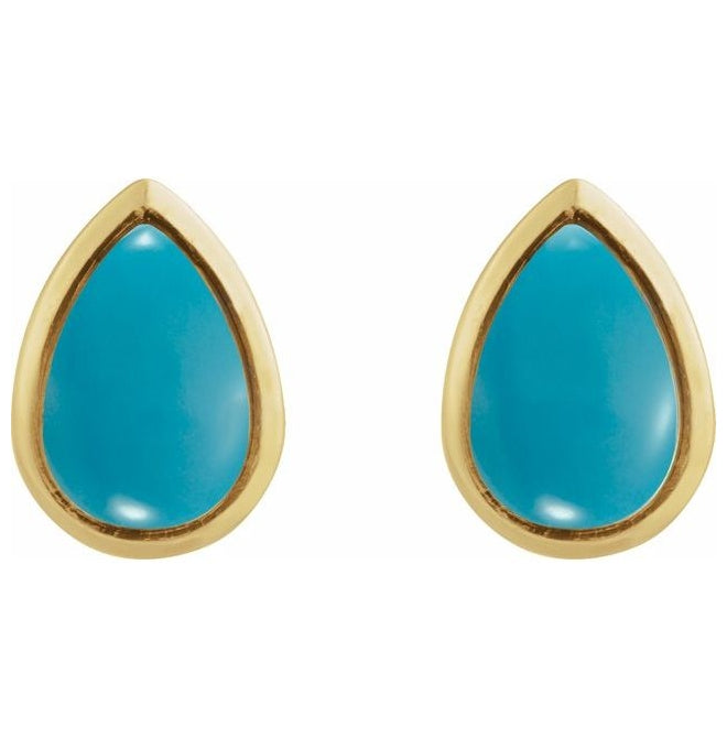 14K Yellow Gold Or Sterling Silver Pear 6 X 4 Mm Pair Friction Backs Polished Natural Bezel-Set Cabachon Earrings