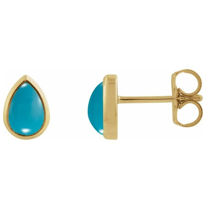 14K Yellow Gold Or Sterling Silver Pear 6 X 4 Mm Pair Friction Backs Polished Natural Bezel-Set Cabachon Earrings