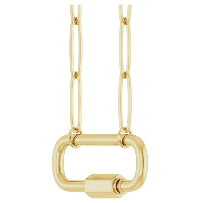14K Yellow Gold 20.5 X 11.5 Mm 16 In Polished Carabiner Charm Necklace