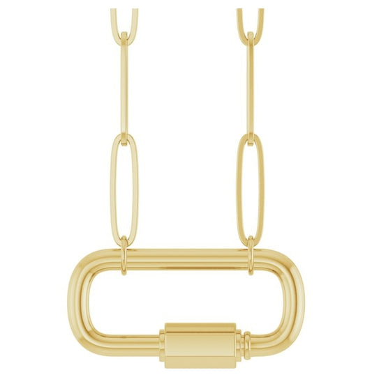 14K Yellow Gold 20.5 X 11.5 Mm 16 In Polished Carabiner Charm Necklace
