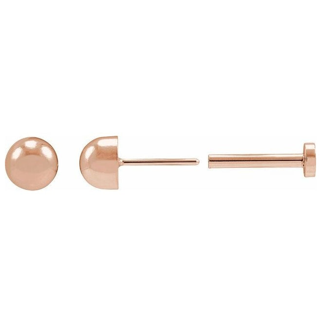 14K Yellow Or Rose Gold 4 X 4 Mm Each Tension Back Included Polished Dome Stud Earring