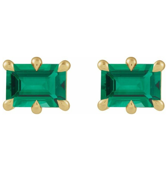 14K Yellow Gold  Emerald Pair 6 X 4 Mm Friction Backs  6-Prong Polished Lab-Grown Emerald Stud Earrings
