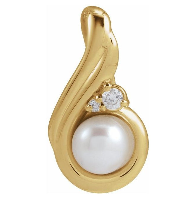 14K Yellow Gold Pearl 5Mm I1, G-H Polished Cultured Pearl And .04 Ctw Natural Diamond Pendant