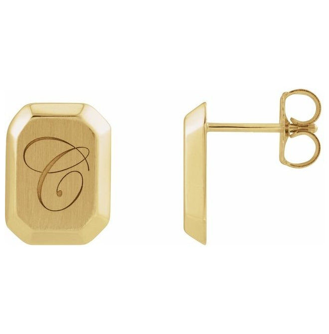 14K Yellow Gold Or Sterling Silver 12 X 9 Mm Pair Friction Backs Polished Engravable Geometric Stud Earrings