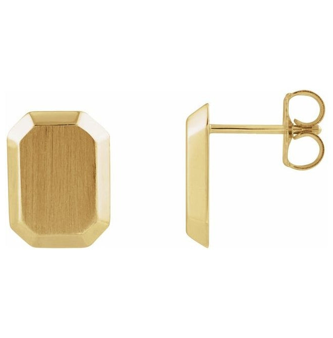 14K Yellow Gold Or Sterling Silver 12 X 9 Mm Pair Friction Backs Polished Engravable Geometric Stud Earrings