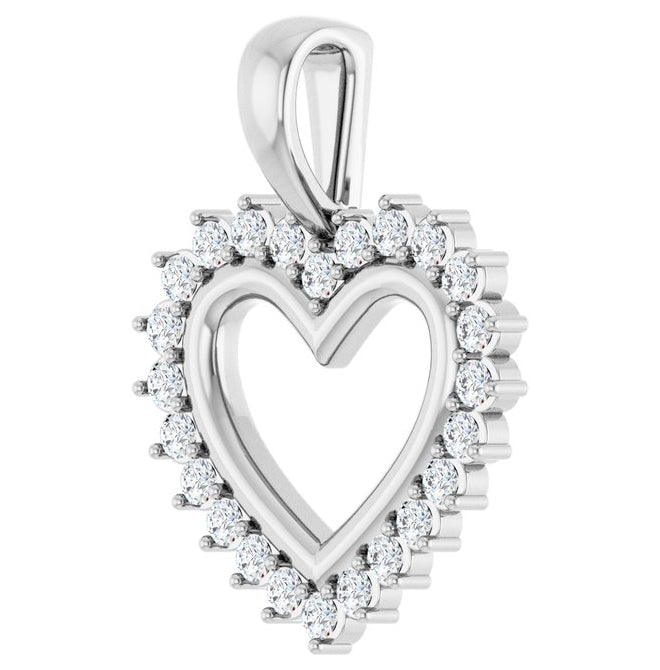 14K White Gold Round 1.5Mm Si2-Si3, G-H Polished 1/3 Ctw Natural Diamond Heart Pendant