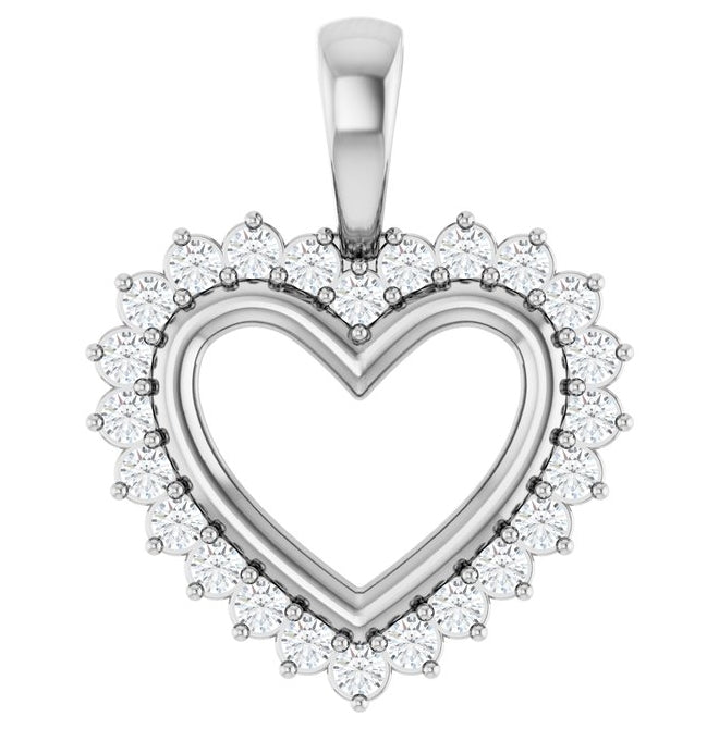 14K White Gold Round 1.5Mm Si2-Si3, G-H Polished 1/3 Ctw Natural Diamond Heart Pendant