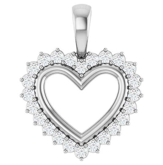 14K White Gold Round 1.5Mm Si2-Si3, G-H Polished 1/3 Ctw Natural Diamond Heart Pendant