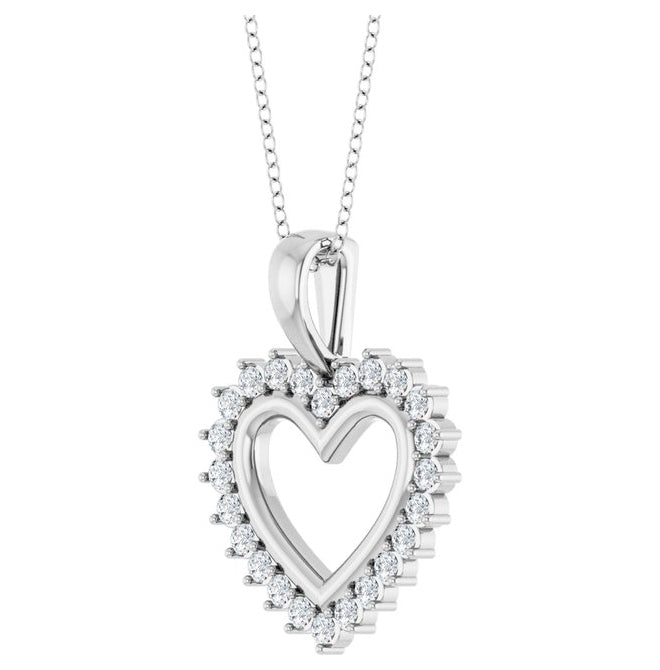 14K Yellow Or White Gold Round 1.5Mm Si2-Si3, G-H 16-18 In Polished 1/3 Ctw Natural Diamond Heart Necklace