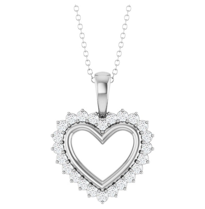 14K Yellow Or White Gold Round 1.5Mm Si2-Si3, G-H 16-18 In Polished 1/3 Ctw Natural Diamond Heart Necklace
