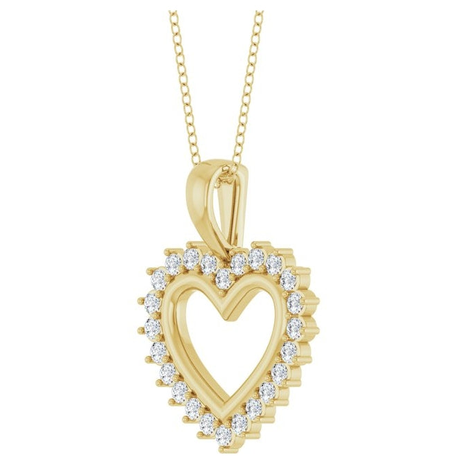 14K Yellow Or White Gold Round 1.5Mm Si2-Si3, G-H 16-18 In Polished 1/3 Ctw Natural Diamond Heart Necklace