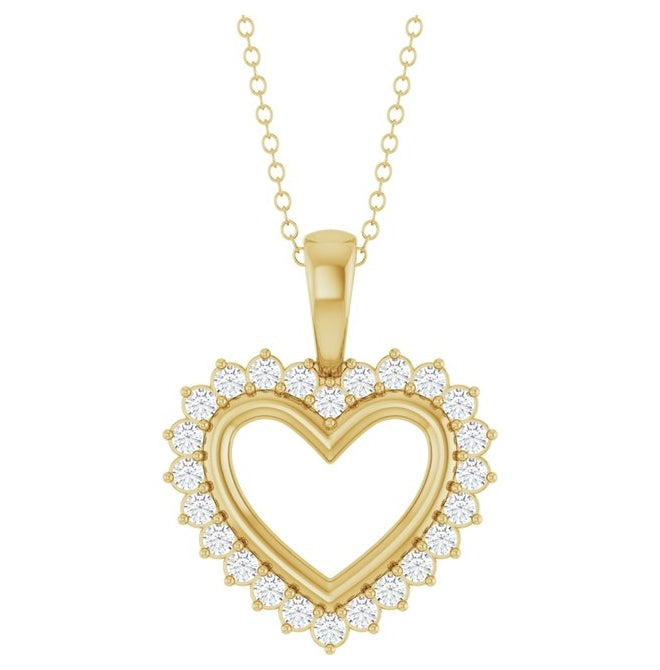14K Yellow Or White Gold Round 1.5Mm Si2-Si3, G-H 16-18 In Polished 1/3 Ctw Natural Diamond Heart Necklace