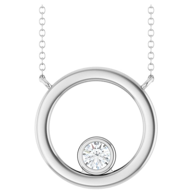 14K Yellow Or White Gold Round 3.4Mm  Vs, F+ 18 In Polished 1/6 Ct Lab-Grown Diamond Circle Necklace