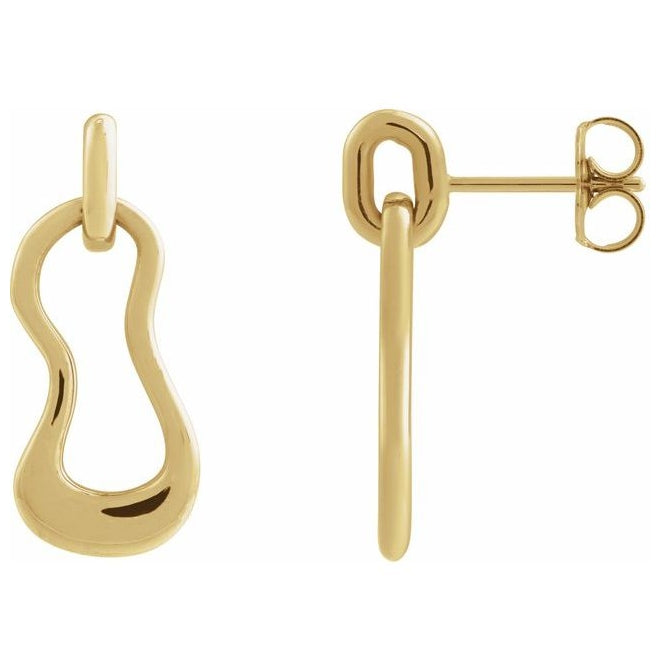 14K Yellow Gold 21.4 X 9.1 Mm Left Friction Back  Polished Left Freeform Dangle Earring