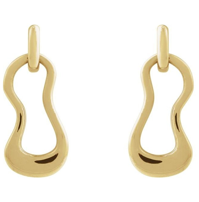 14K Yellow Gold 21.4 X 9.1 Mm Pair Friction Backs  Polished Freeform Dangle Earrings