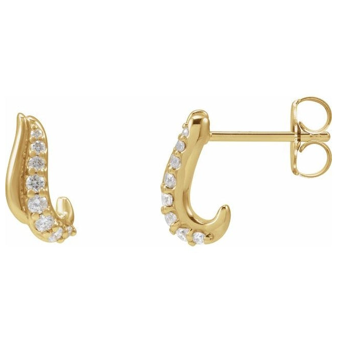 14K Yellow Gold 1/6 Natural Diamond Freeform Earrings