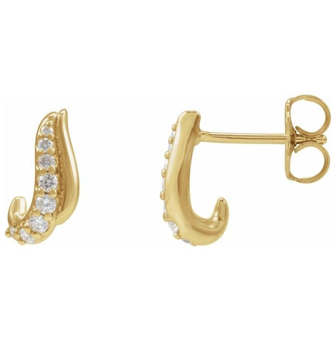14K Yellow Gold 1/6 Natural Diamond Freeform Earrings
