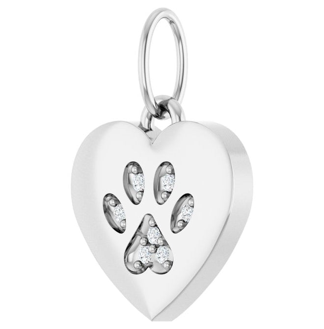 14K Yellow Or White Gold Round .8 Mm I1, G-H Polished .02 Ct Natural Diamond Dog Mom Paw Print Heart Pendant
