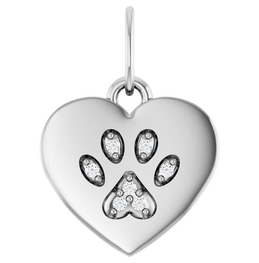 14K Yellow Or White Gold Round .8 Mm I1, G-H Polished .02 Ct Natural Diamond Dog Mom Paw Print Heart Pendant