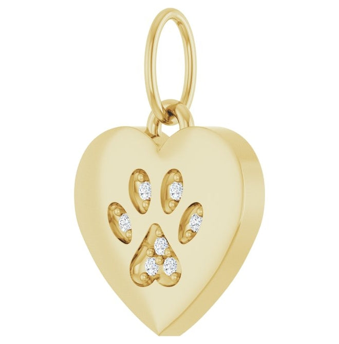 14K Yellow Or White Gold Round .8 Mm I1, G-H Polished .02 Ct Natural Diamond Dog Mom Paw Print Heart Pendant