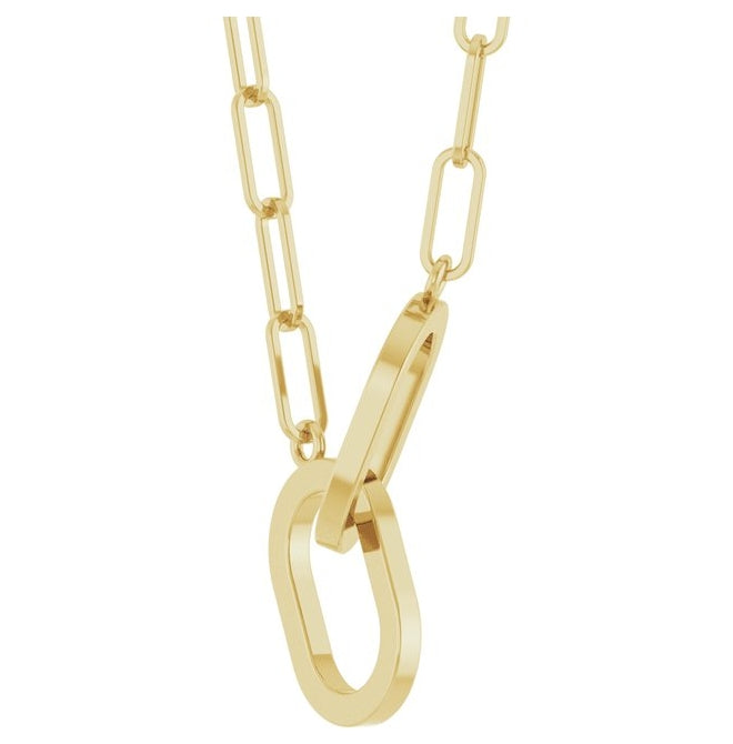 14K Yellow Gold Or Sterling Silver 22.2 X 7.4 Mm 16 In Polished Interlocking Oval Necklace